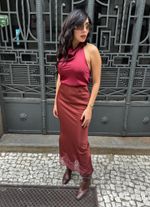 Saia Midi Seda Detalhe Renda