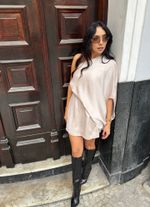 Vestido Curto De Manga Única Beige