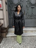 Jaqueta Alongada Sintética Preto