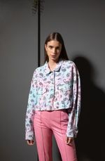 Jaqueta Jeans Curta Estampada