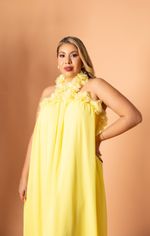 Vestido Frente Única Solto com Borda de Flores Amarelo