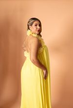 Vestido Frente Única Solto com Borda de Flores Amarelo
