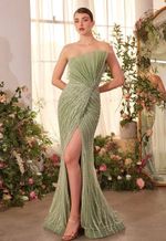 Vestido Longo Tomara que Caia em Paetê com Detalhe Abanador Verde