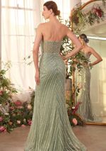 Vestido Longo Tomara que Caia em Paetê com Detalhe Abanador Verde