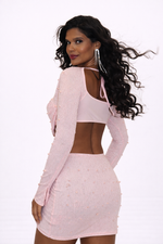 Conjunto Rosa com Pérolas e Brilhos