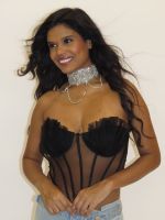 Corset Plissado em Tule com Bojo Estruturado Preto