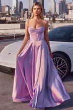 Vestido Longo Seda Corset Alça Fina Com Babados no Busto Lilás