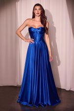 Vestido Longo com Corset sem Alças e Detalhe no Busto Azul