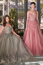Vestido Longo Princesa com Flores e Paetê Verde Oliva
