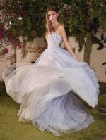 Vestido Longo Princesa Tule com Renda Azul Claro