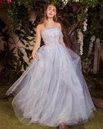 Vestido Longo Princesa Tule com Renda Azul Claro