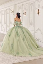 Vestido Longo Princesa Detalhes em Renda Verde