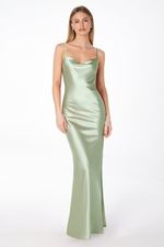 Vestido Longo de Seda com Alças Finas, Decote nas Costas e Fenda Verde
