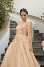Vestido Longo Princesa Transparência Salmão