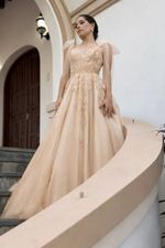 Vestido Longo Princesa Transparência Salmão