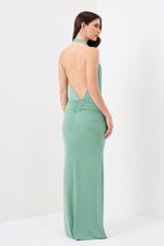 Vestido Longo Frente Única Drapeado na Cintura Verde
