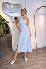 Vestido Midi Cetim Azul
