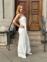 Macacão Strapless com Strass e Sobreposição Branco