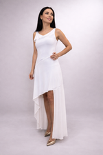 Vestido Midi Assimétrico de Alça Fina Branco