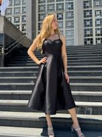 Vestido Midi Corselet com Alças Finas Preto