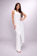 Conjunto Assimétrico com Blusa Longa e Calça Pantalona Branco