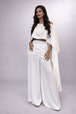 Conjunto Pantalona Ampla Cintura Alta c/ Blusa Assimétrica Branco