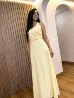 Vestido Longo Liso com Cinto Amarelo