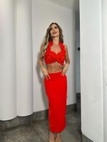 Conjunto Saia Midi e Top Drapeado Vermelho