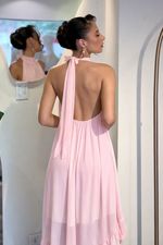 Vestido Amarração no Pescoço Decote Largo Rosa