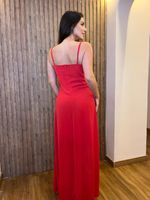 Vestido Midi Assimétrico de Alça Fina Vermelho