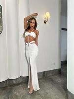 Conjunto Saia Longa + Cropped Pequeno Branco