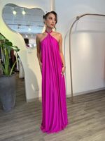 Vestido Longo Lycra com  Amarração no Pescoço  Fúcsia