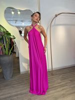 Vestido Longo Lycra com  Amarração no Pescoço  Fúcsia