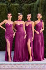 Vestido Longo Tomara que Caia Drapeado com Fenda Fucsia