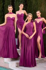 Vestido Longo Tomara que Caia Plissado com Fenda Fucsia