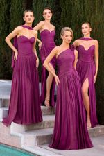Vestido Longo Tomara que Caia Plissado com Fenda Fucsia