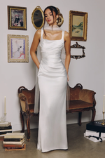 Vestido Longo Branco Alças Largas Drapeado Branco