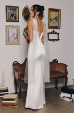 Vestido Longo Branco Alças Largas Drapeado Branco