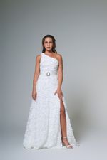 Vestido Longo Floral Com Cinto Branco