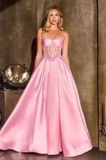 Vestido Longo Corset Bordado Saia Ampla Rosa 