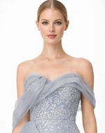 Vestido Brilhos Tomara Que Caia Tule E Babados Cinza