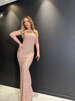 Vestido Longo em Renda Decote Quadrado 2 Formas Rosa