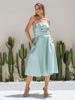 Vestido Midi Drapeado no Busto Azul