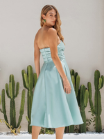 Vestido Midi Drapeado no Busto Azul