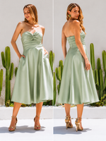 Vestido Midi Drapeado no Busto Verde