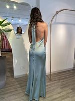 Vestido Midi Frente Única com Amarração no Pescoço Verde