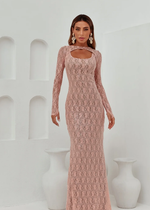 Vestido Longo em Renda Decote Quadrado 2 Formas Rosa