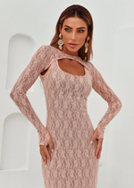 Vestido Longo em Renda Decote Quadrado 2 Formas Rosa