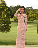 Vestido Longo em Renda Decote Quadrado 2 Formas Rosa