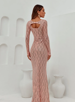 Vestido Longo em Renda Decote Quadrado 2 Formas Rosa